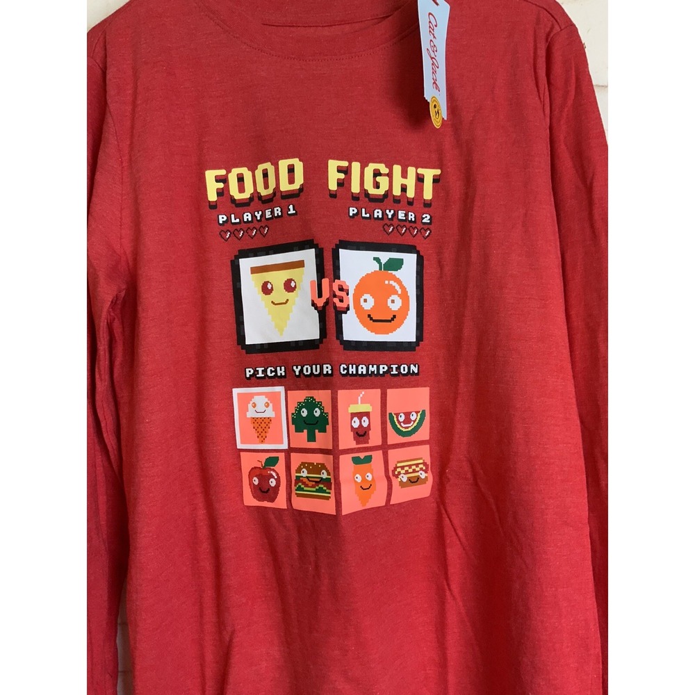 Cat & Jack Boys Red Food Fight Retro Game Long Sleeve Top Size XL (16) - Picture 2 of 3